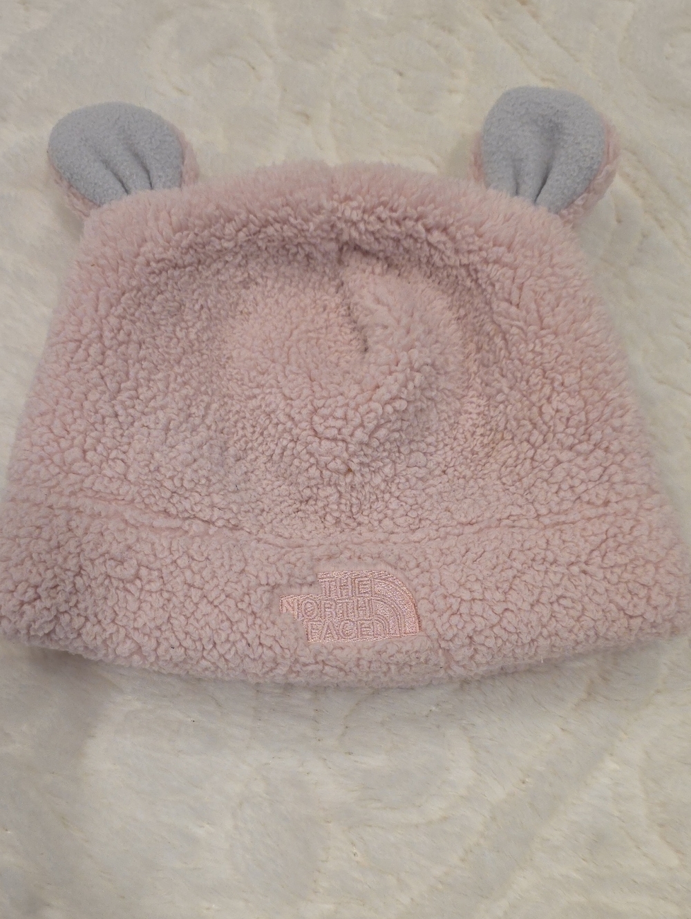 The North Face Kids Pink Sherpa Hat with Gray Ear Accents